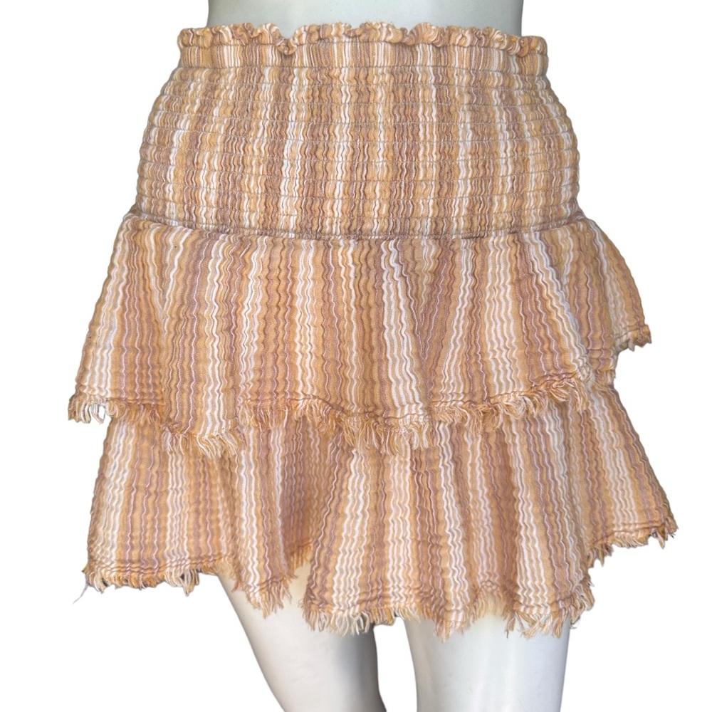 Aerie Muslin Cotton Tan & Brown Neutral Tiered Fringe Mini Skirt Size Large - Picture 2 of 13